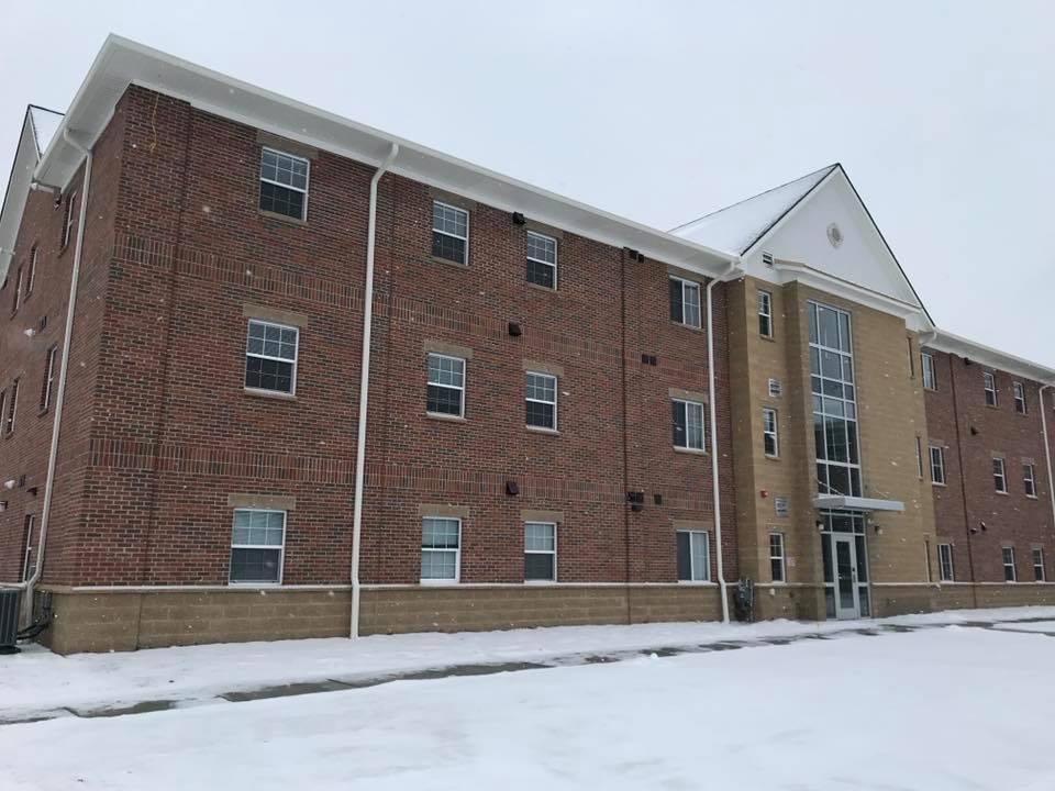 New Student Dorm Building in Winter Scene