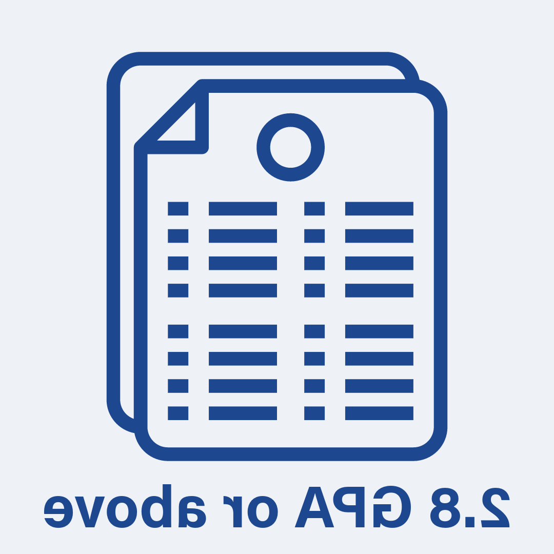 icon of a transcript in madonna blue with the text "gpa of 2.8 or above" below it