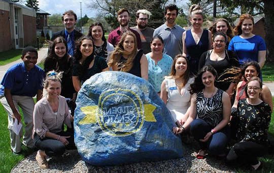 student senate with painted rock
